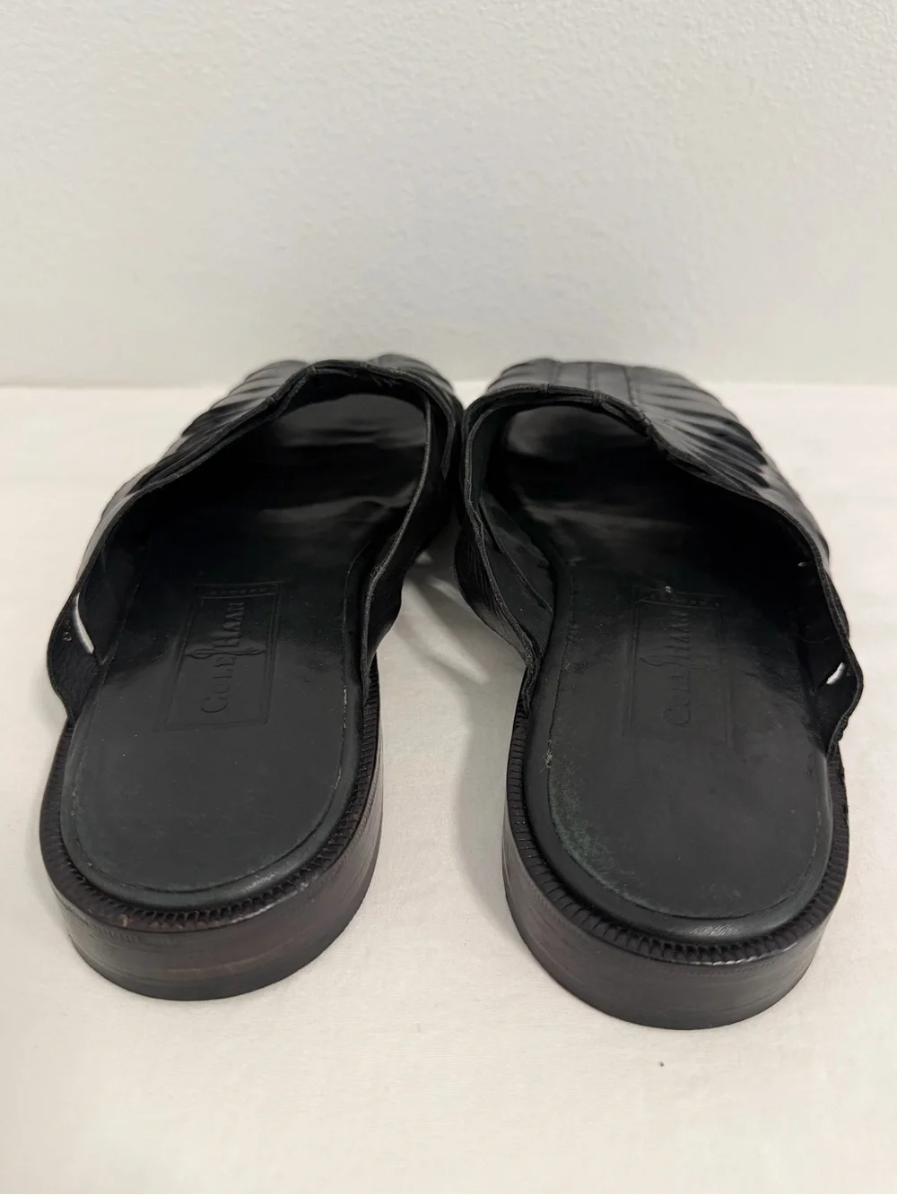 Cole Haan Resort Sandals Men's 11 D Black Leather Woven Slip On made in India